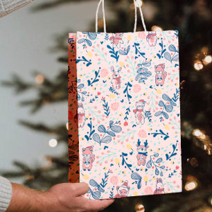 Woodland Friends in Blush Cozy Winter Forest Medium Gift Bag