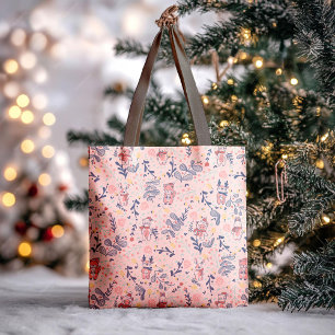 Woodland Friends in Blush Cozy Winter Forest Tote Bag