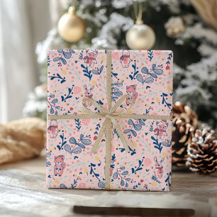 Woodland Friends in Blush Cozy Winter Forest Wrapping Paper