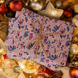 Woodland Friends in Blush Cozy Winter Forest Wrapping Paper Sheet