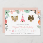 Woodland Friends | Kids Birthday Party Invitation<br><div class="desc">Adorable invitations for your little one's birthday party feature a boho floral border,  a pair of sweet woodland baby animals and a pink teepee illustration. Personalise with your kids birthday party details in peachy blush and grey lettering. Cards reverse to solid blush pink.</div>