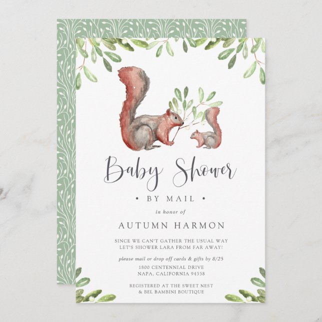 Woodland Friends Red Squirrel Baby Shower by Mail Invitation (Front/Back)