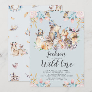 Woodland Friends Wild One Birthday Invitation