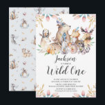 Woodland Friends Wild One Boys 1st Birthday Invita Invitation<br><div class="desc">Cute woodland animals wild one boys first birthday Invitation set on a white background with a coordinating animal pattern back.</div>