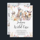 Woodland Friends Wild One Boys 1st Birthday Invita Invitation<br><div class="desc">Cute woodland animals wild one boys first birthday Invitation set on a white background with a coordinating animal pattern back.</div>