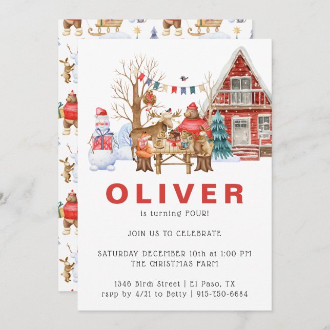 Woodland Friends Winter | Christmas Birthday Party Invitation (Front/Back)