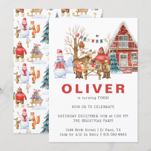 Woodland Friends Winter   Christmas Birthday Party Invitation