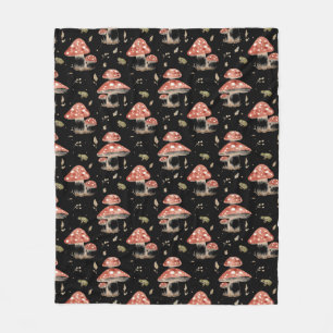 Woodland Frogs & Fly Agaric Mushrooms Watercolor Fleece Blanket