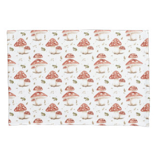 Woodland Frogs & Fly Agaric Mushrooms Watercolor Pillowcase