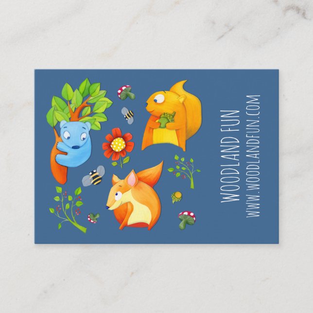 Woodland Fun blue Kids Party Planner Business Card (Front)