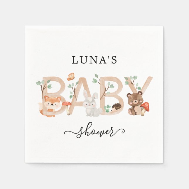 Woodland Gender Neutral Baby Shower Napkin (Front)