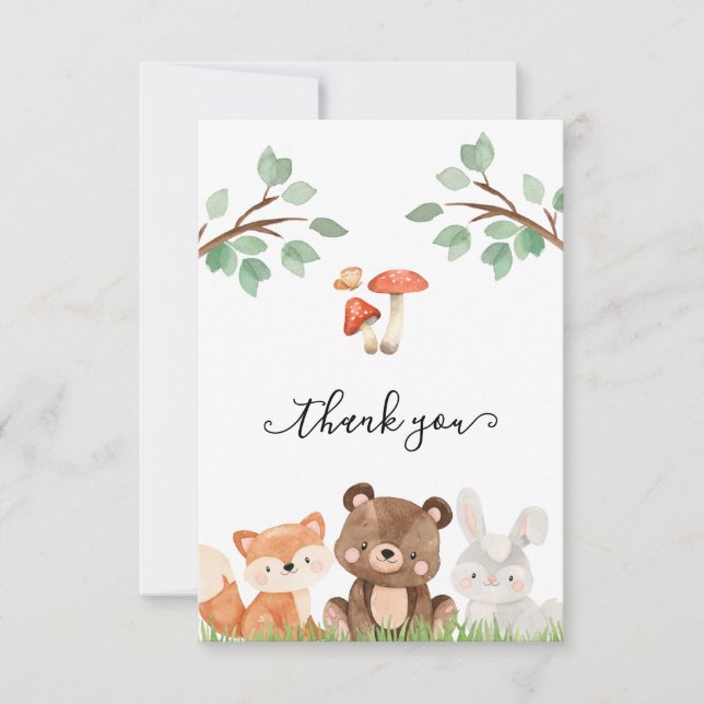 Woodland Gender Neutral Baby Shower Thank you Card (Front)