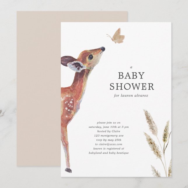 Woodland Gender Neutral Watercolor Baby Shower Invitation (Front/Back)