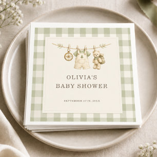 Woodland Gingham Sage Green Baby Shower Napkin