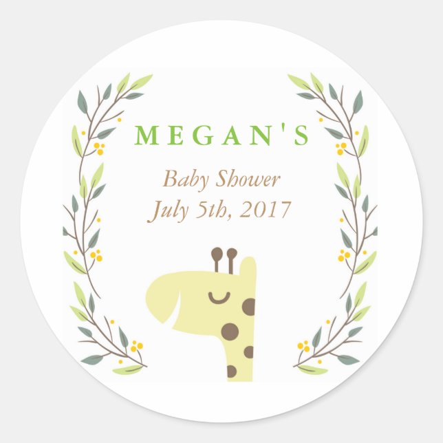 Woodland Giraffe Baby Shower Favour Sticker (Front)