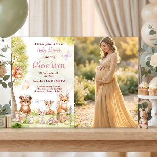 Woodland Girl Baby Shower Forest Animals Photo Inv Invitation