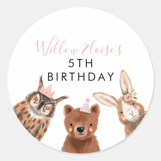 Woodland Girl Birthday Favour  Classic Round Sticker (Front)