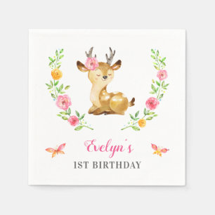 Woodland Girl Birthday Theme Deer Cocktail Paper Napkin