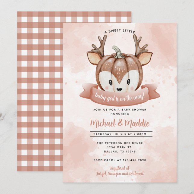 Woodland Girl Deer Pumpkin Baby Shower Invitation (Front/Back)