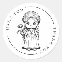 Woodland Girl with Daisies - Thank You Stickers