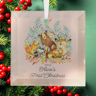 Woodland Girls Baby's 1ST Christmas Glass Tree Decoration