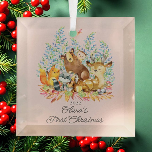 Woodland Girls Baby's 1ST Christmas Glass Tree Decoration (Creator Uploaded)