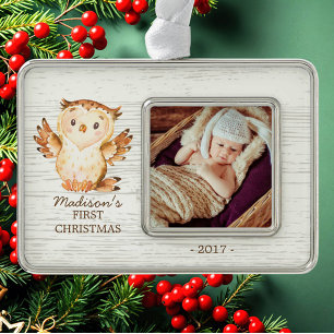 Woodland Girls Baby's 1st Christmas Photo Ornament