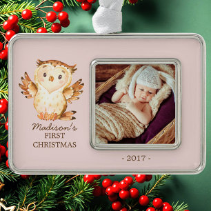 Woodland Girls Baby's 1st Christmas Photo Ornament