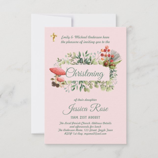 Woodland Girls Christening Invites Baptism  (Front)