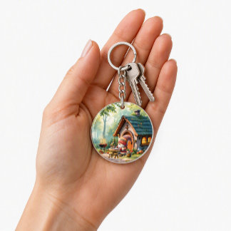 Woodland Gnome Cottage Key Ring