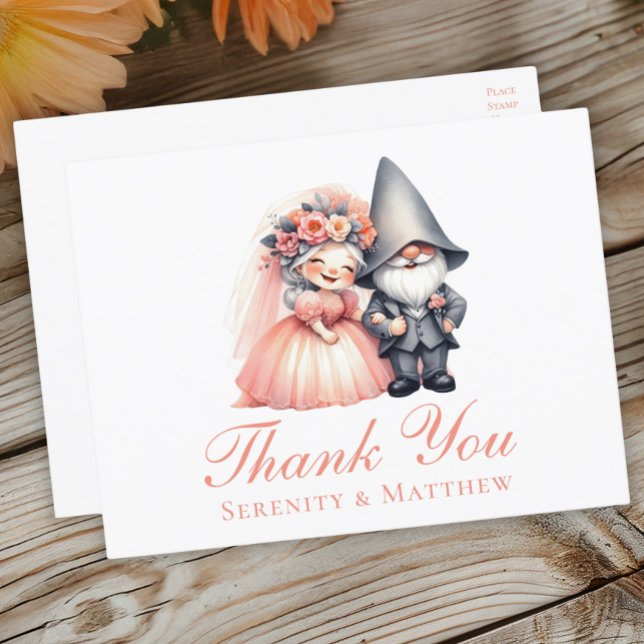 Woodland Gnome Garden Orange Wedding Thank You Postcard (Creator Uploaded)