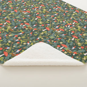 Woodland Gnomes & Mushrooms Sherpa Blanket