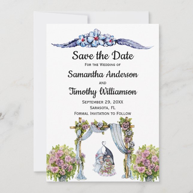 Woodland Gnomes Wedding Floral Scandinavian Save The Date (Front)