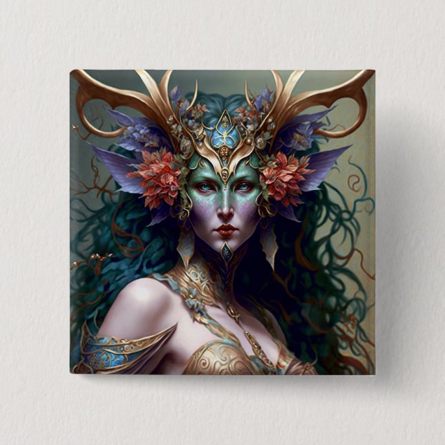 Woodland Goddess Fantasy Art 15 Cm Square Badge (Front)