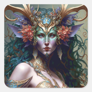 Woodland Goddess Fantasy Art Square Sticker