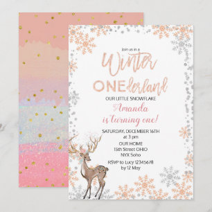 Woodland Gold Pink Glitter Birthday Invitation