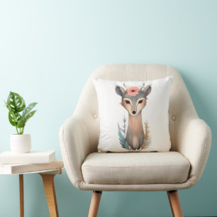 Woodland Grace: Floral Crowned Deer Cushion