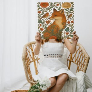 Woodland Grace Fox Motif in Bloom Canvas Print