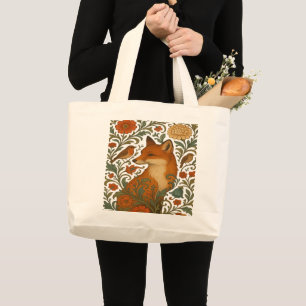 Woodland Grace Fox Motif in Bloom Large Tote Bag