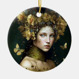 Woodland Green Fairy Fantasy Art Ceramic Tree Decoration