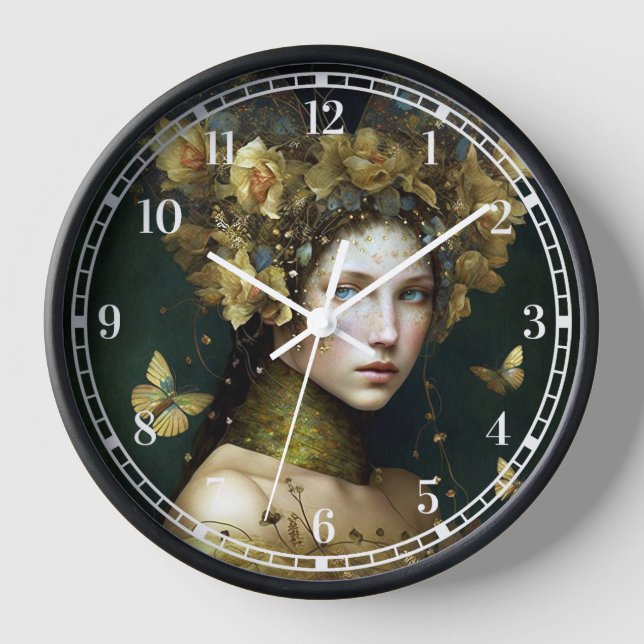 Woodland Green Fairy Fantasy Art Clock (Front)