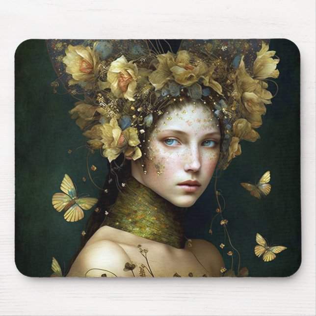 Woodland Green Fairy Fantasy Art Mouse Mat (Front)