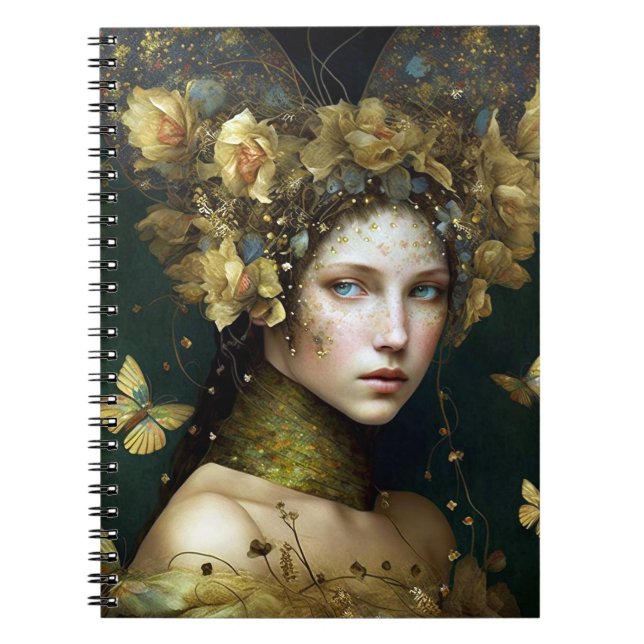 Woodland Green Fairy Fantasy Art Notebook (Front)
