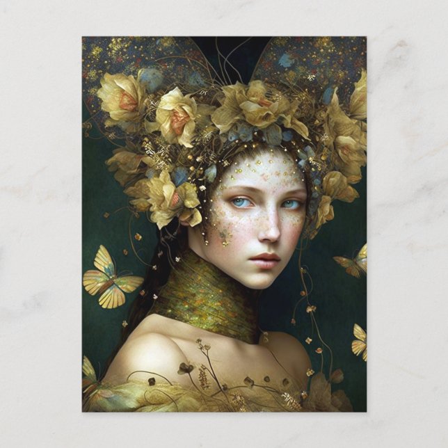 Woodland Green Fairy Fantasy Art Postcard (Front)