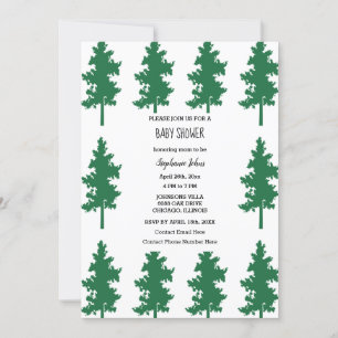 Woodland Green Tree Forest Cute Baby Shower Invitation