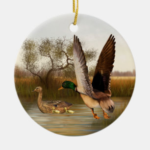 Woodland Green Wing Ducks Ceramic Tree Decoration