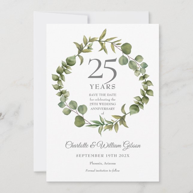 Woodland Greenery 25th Anniversary Save The Date (Front)