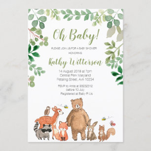 Woodland Greenery Animals Baby Shower Invitation