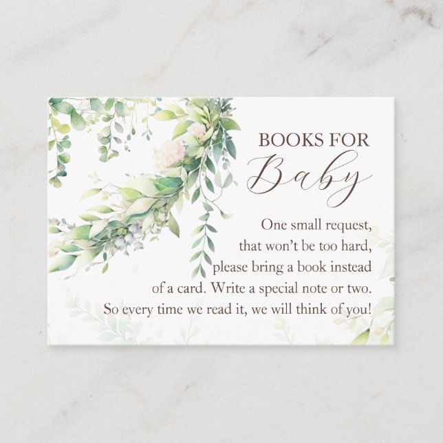 Woodland Greenery Baby Boy Shower Books Enclosure Card (Front)