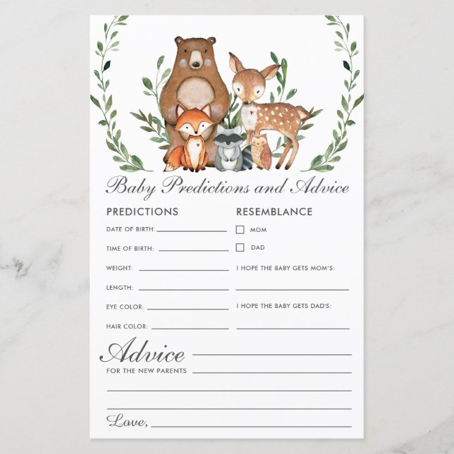 Woodland Greenery Baby Predictions & Advice Shower (Front)